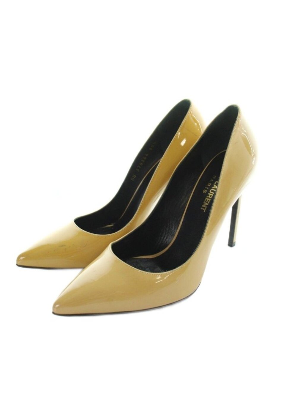 Saint Laurent Paris Pumps Pointed Toe Logo High Heels Patent Brown